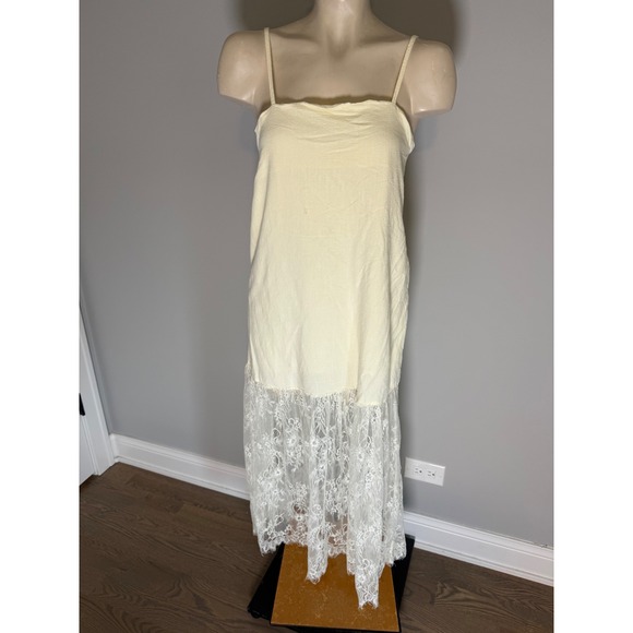 Petal + Pup Dresses & Skirts - Petal + Pup Womens Lace Hem Midi Dress Yellow Linen Blend US L
